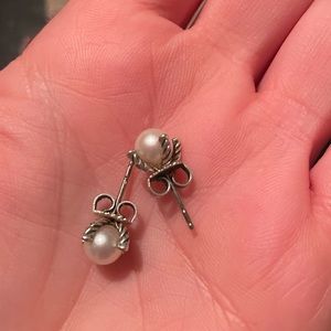 David Yurman cable Pearl stud earrings with diamonds